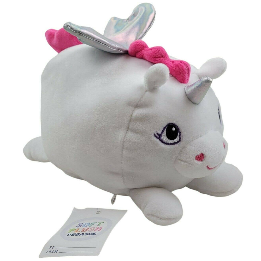 Soft Plush Pegasus Plush Stuffed Animal Toy White Pink Silver Squishy